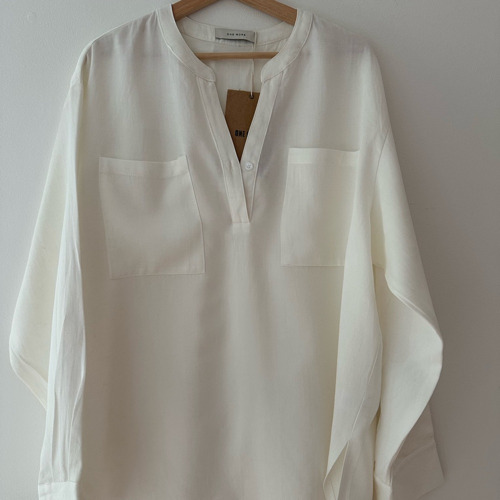 White V-Neck Blouse with Long Sleeves
